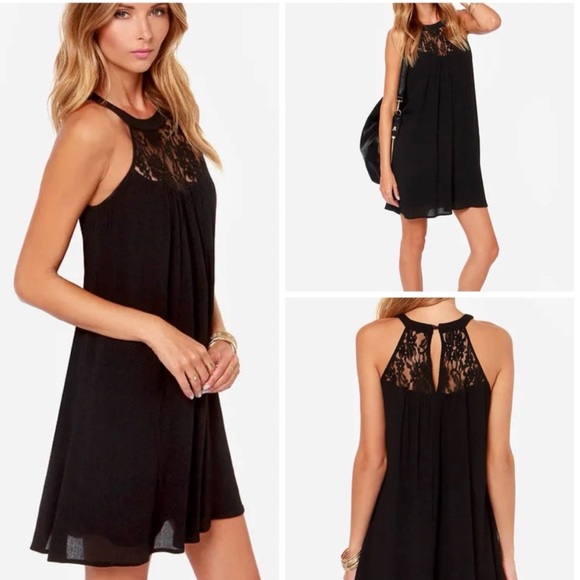 Lulu’s Black Lace High Neck Halter Mini Dress Extra Small - Picture 1 of 11